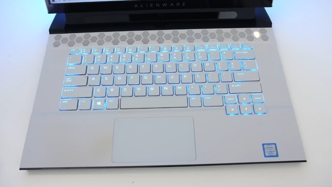 The keyboard of Dell Alienware m15 r2 laptop is well-placed at the center.