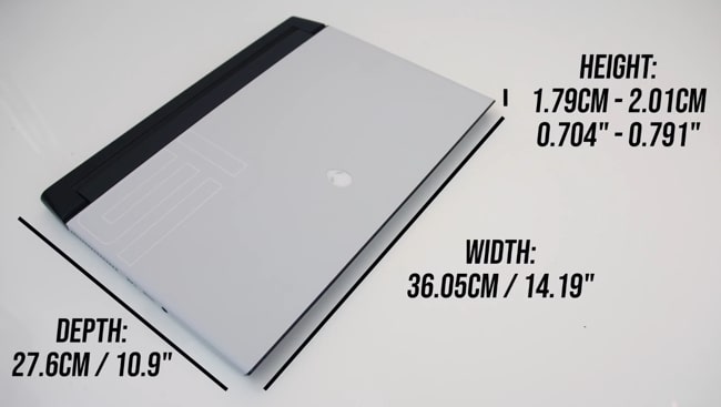 This laptop is 14.19 x 10.9 x 2.01 inches big.