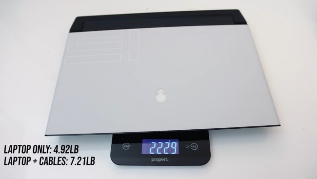 The weight of this gaming laptop is found 4.92 pounds. With charging cables, it has raised to 7.21 pounds, measured using propert weight meter.